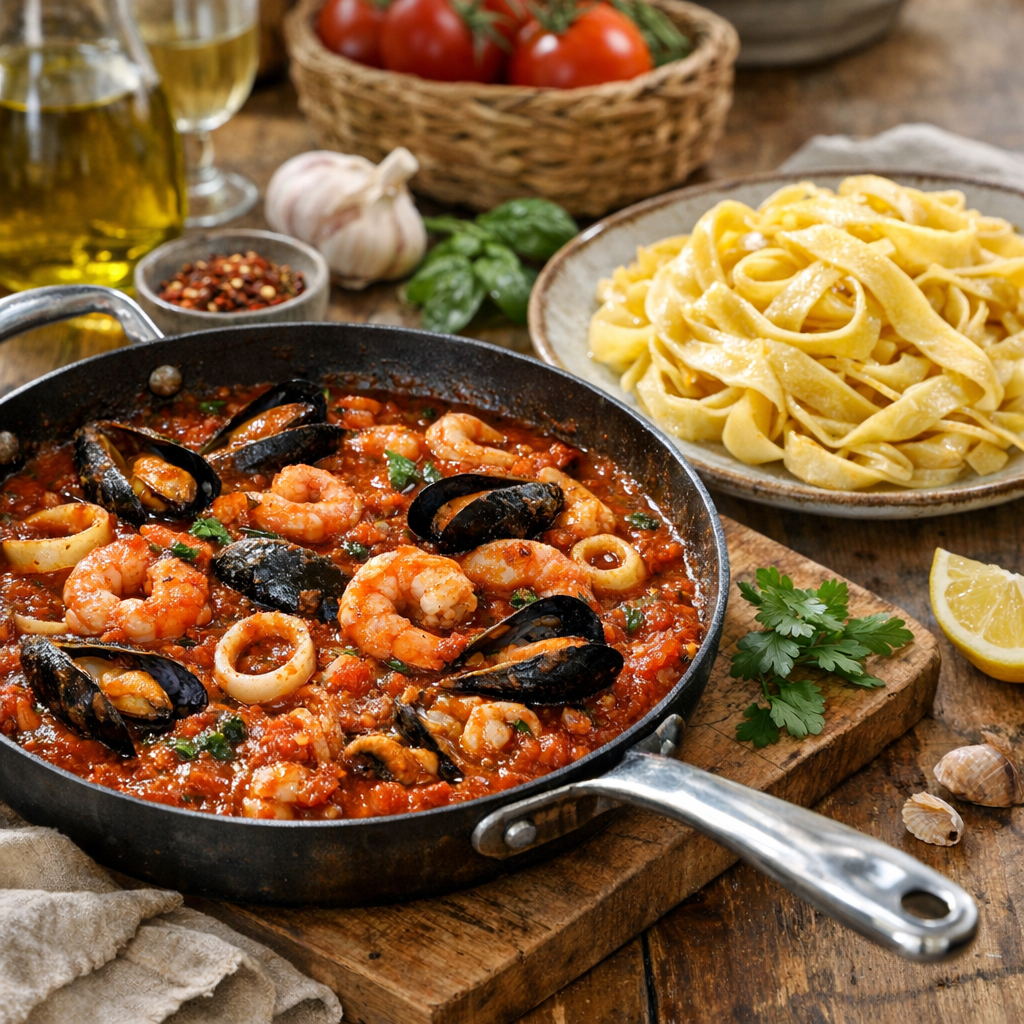 Fruits de mer surgelés sauce tomate : Recette sans eau
