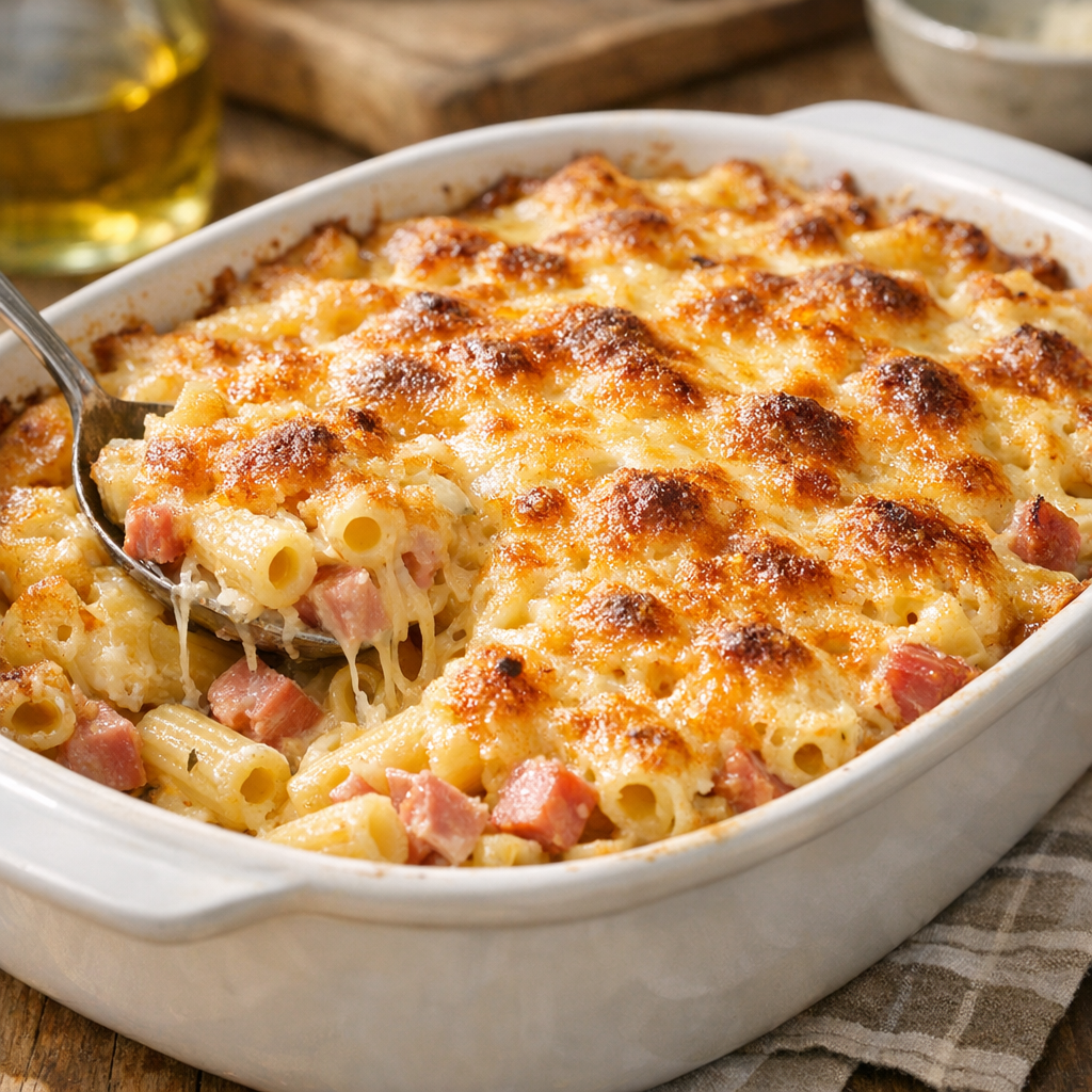 Gratin de pâtes au Jambon : la Recette juste en goût