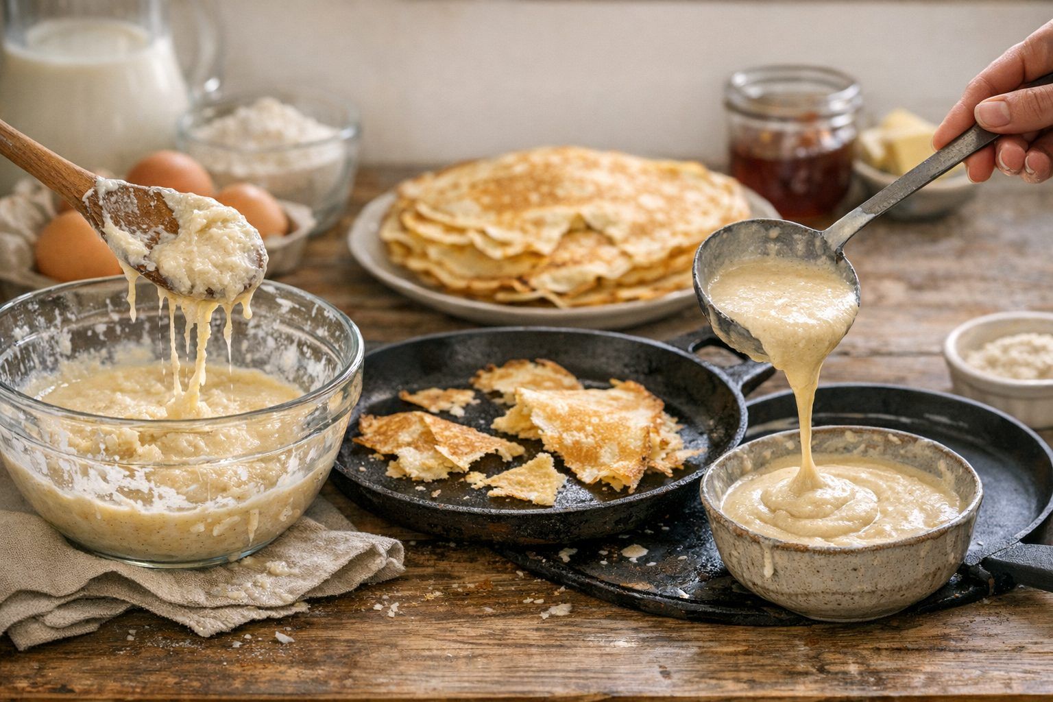 Conseils de dépannage : pâte qui colle, crêpes cassantes, texture trop épaisse