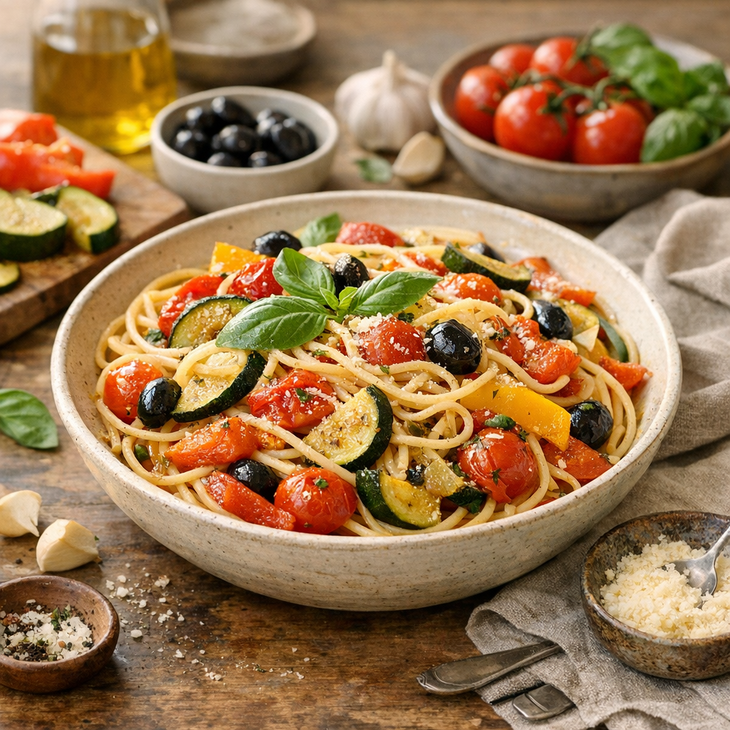 Recette de pâtes aux légumes du soleil : une trame simple à adapter sans perdre l’esprit italien