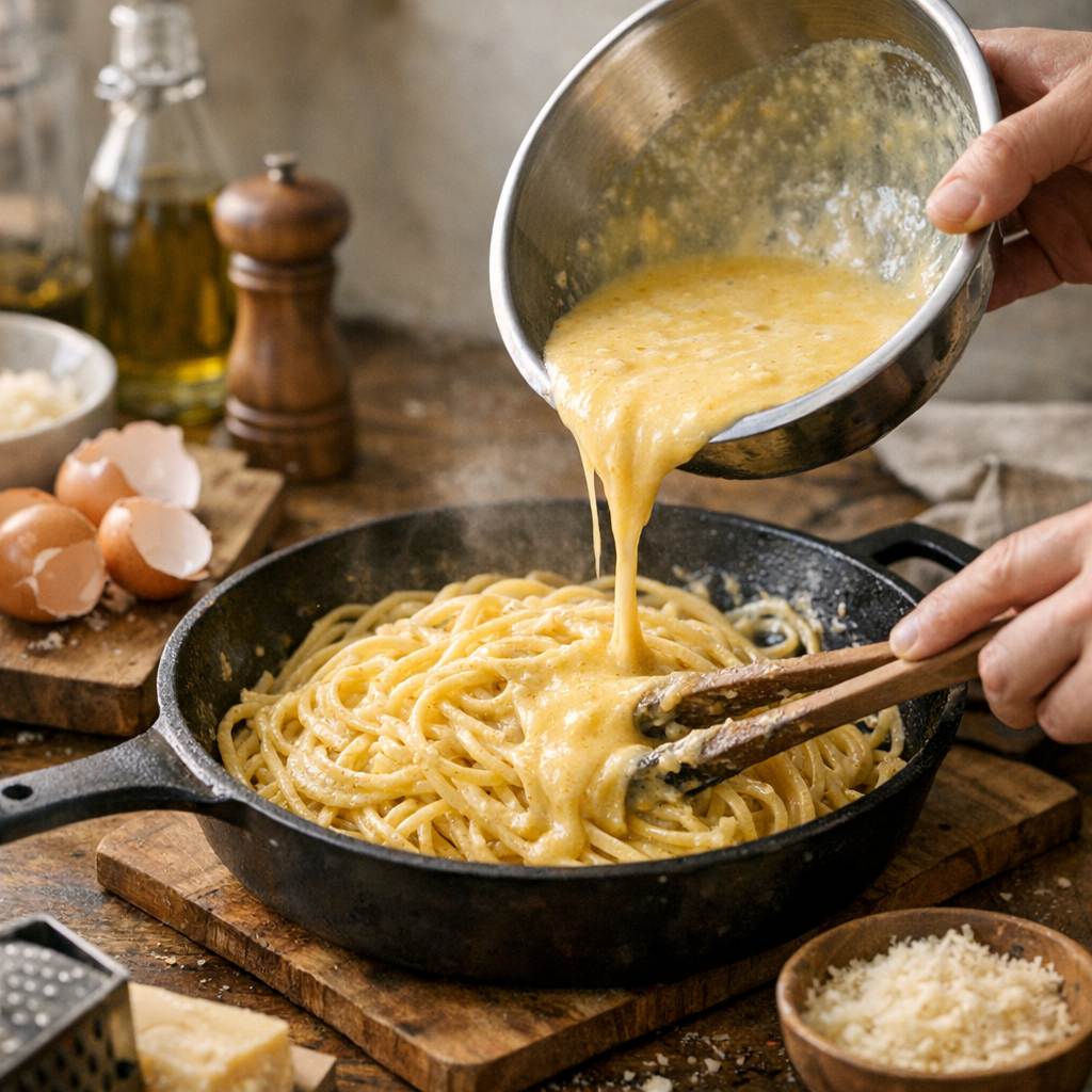 Préparation: la méthode la plus sûre pour des pâtes aux œufs vraiment crémeuses