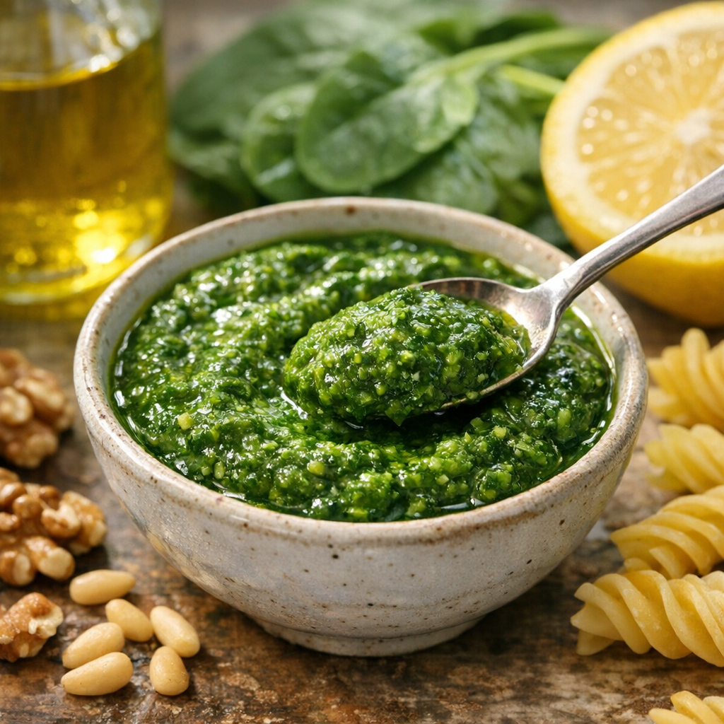 Pesto d’épinards facile : la bonne texture maison