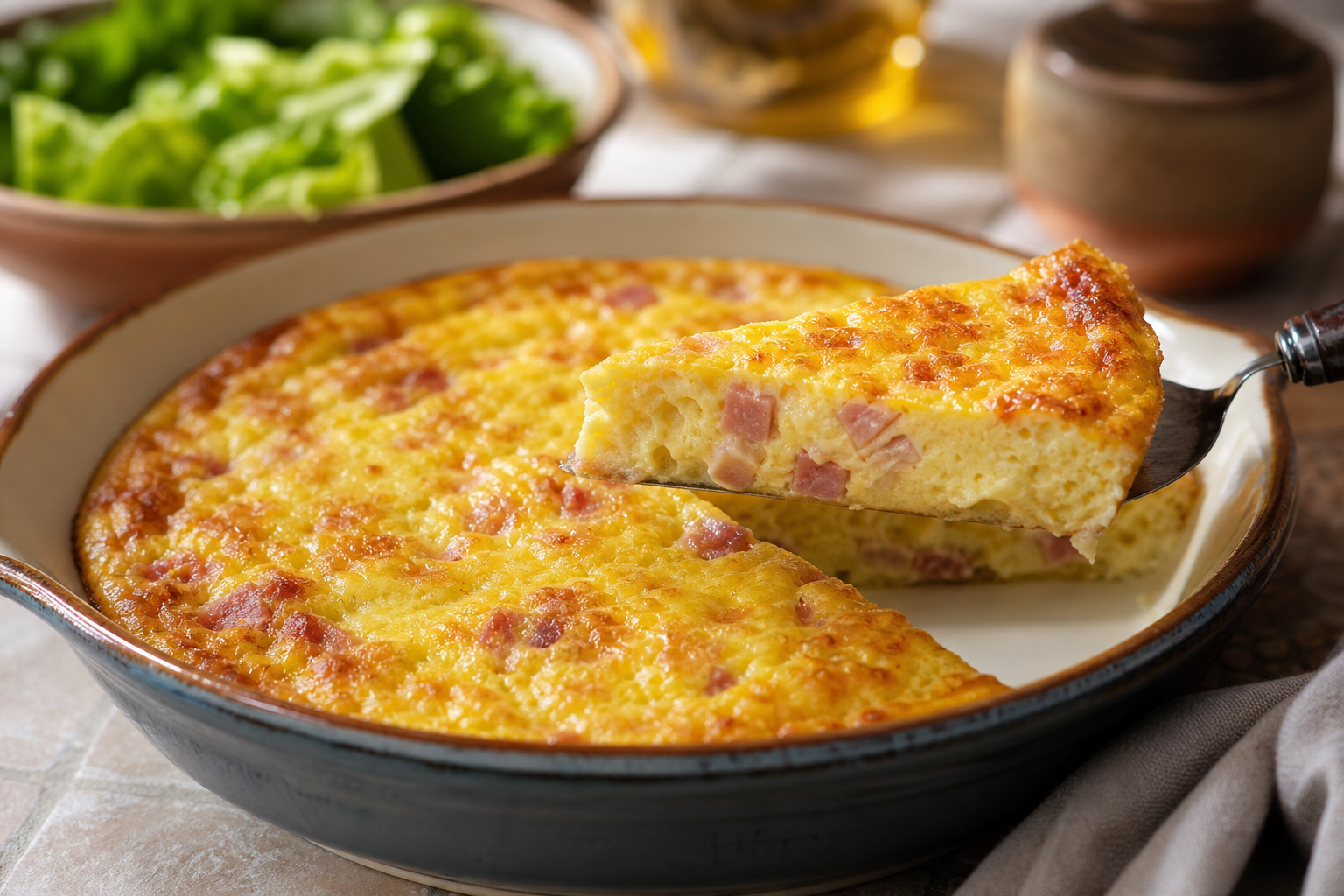 Quiche sans pâte au jambon : recette moelleuse facile