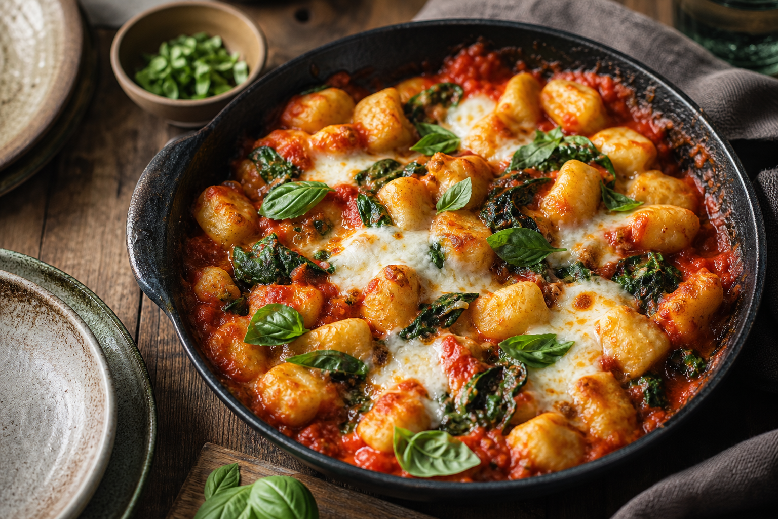 Gnocchis poêlés tomate-mozzarella : dîner facile