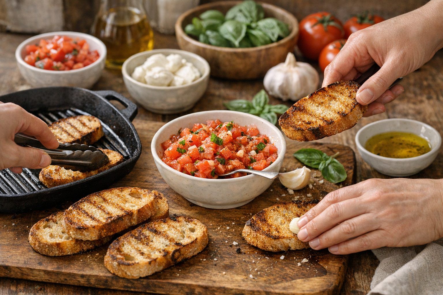 Préparation : comment faire une bruschetta maison sans détremper le pain