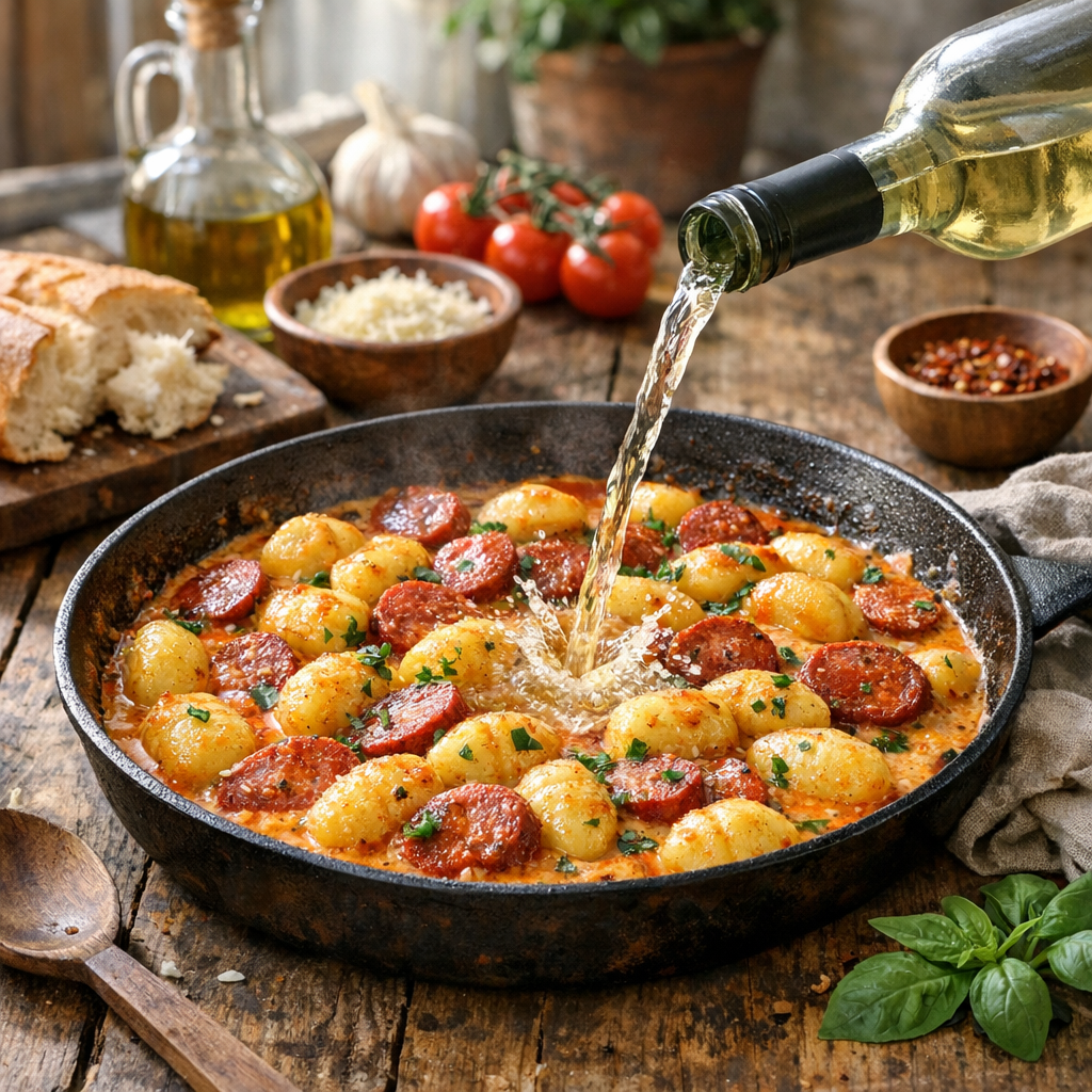 Gnocchi Chorizo : la bonne Sauce crème-vin blanc