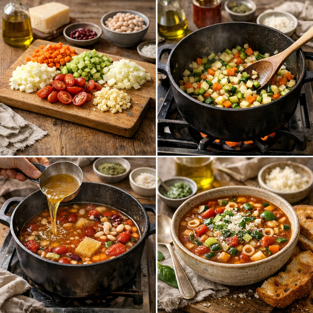 Préparation : la recette du minestrone italien pas à pas, avec une logique de texture
