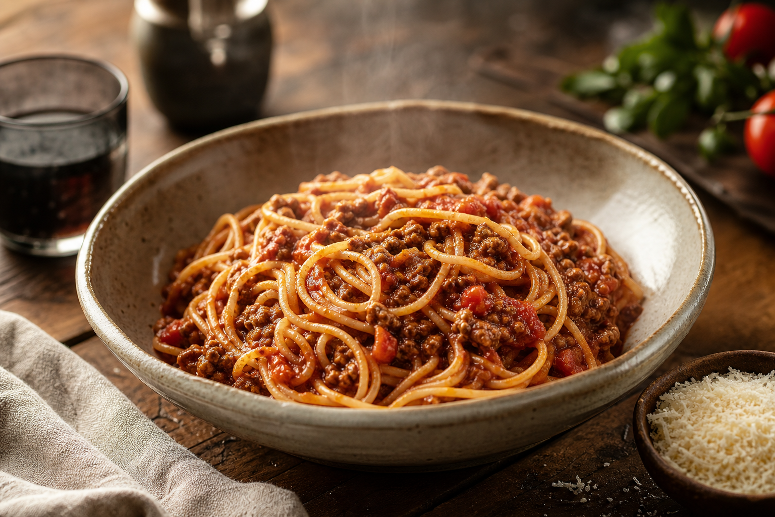 Pâtes bolognaise maison : sauce liée et bon dosage