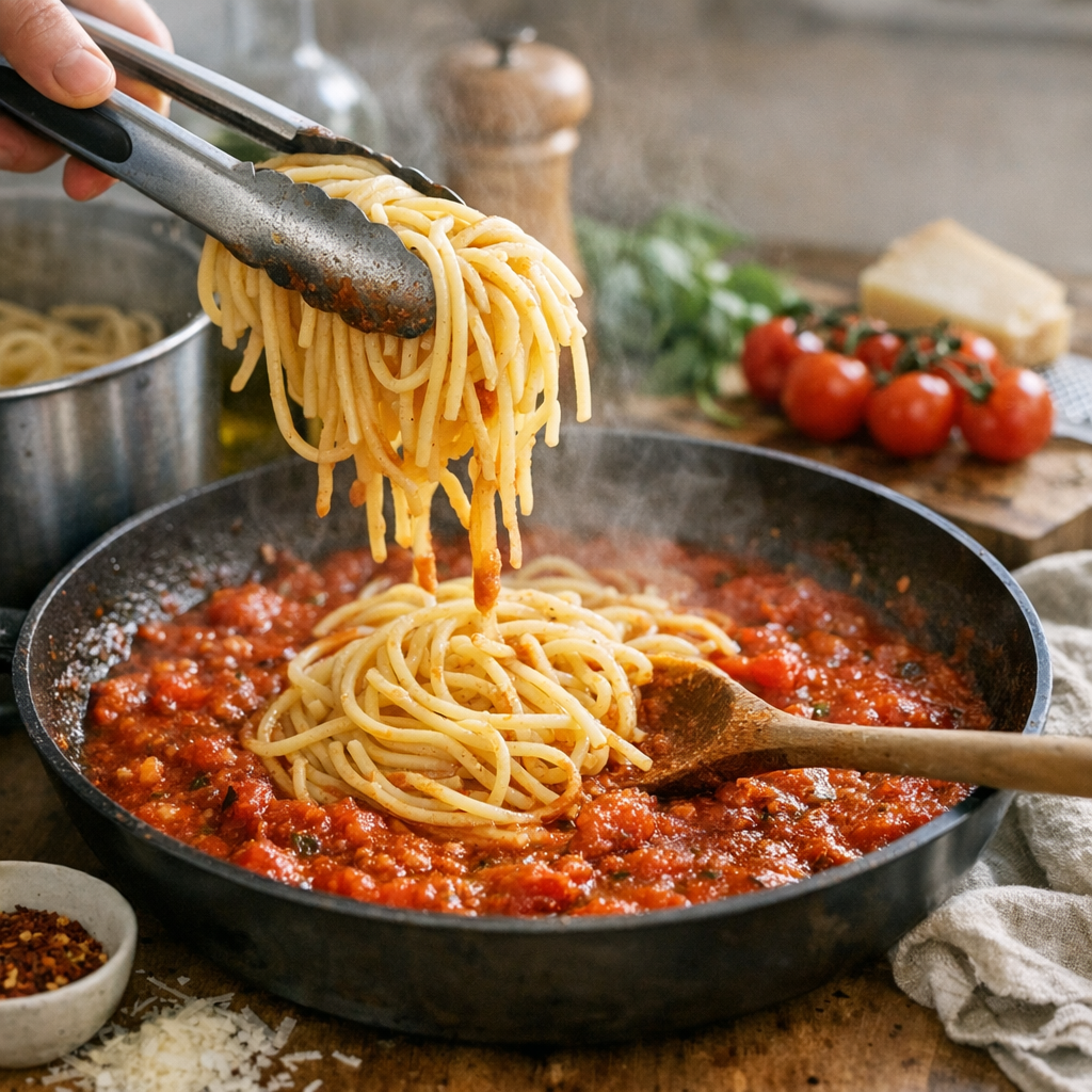 Pourquoi mettre les pâtes dans la sauce ?