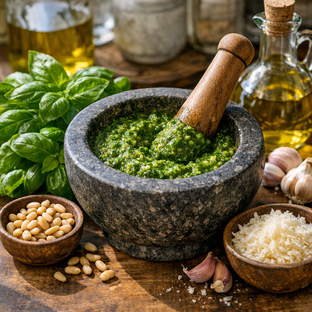 Pesto traditionnel : la vraie méthode pour le garder vert