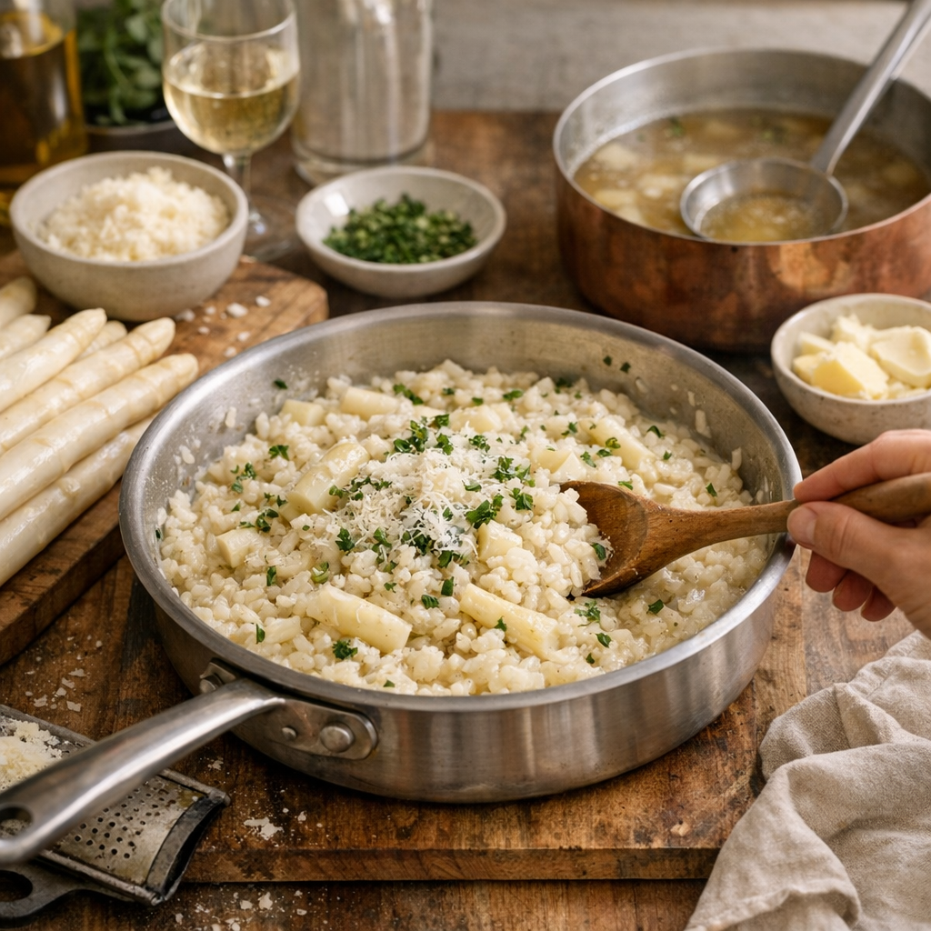 Préparation : la bonne méthode pour un risotto aux asperges blanches sans lourdeur