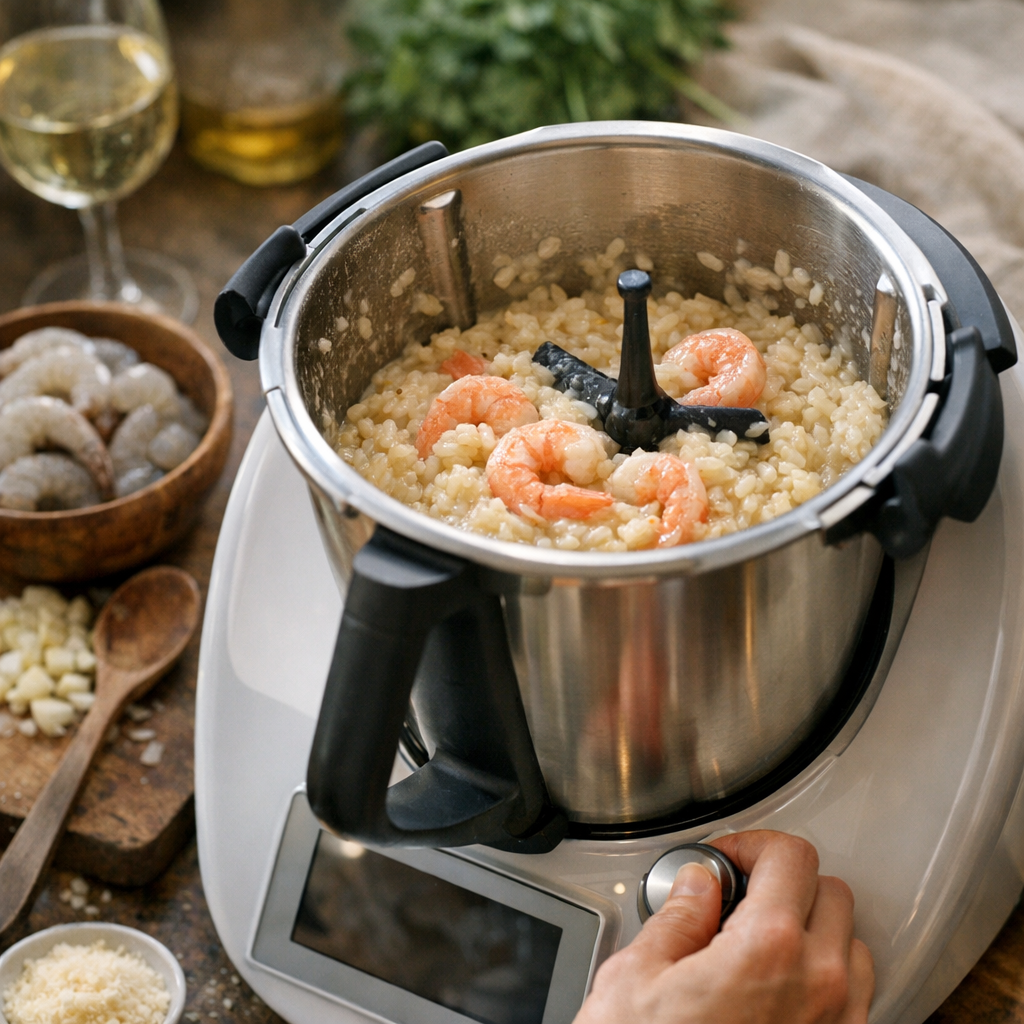 Préparation : la bonne séquence Thermomix pour un risotto crémeux sans crevettes surcuites