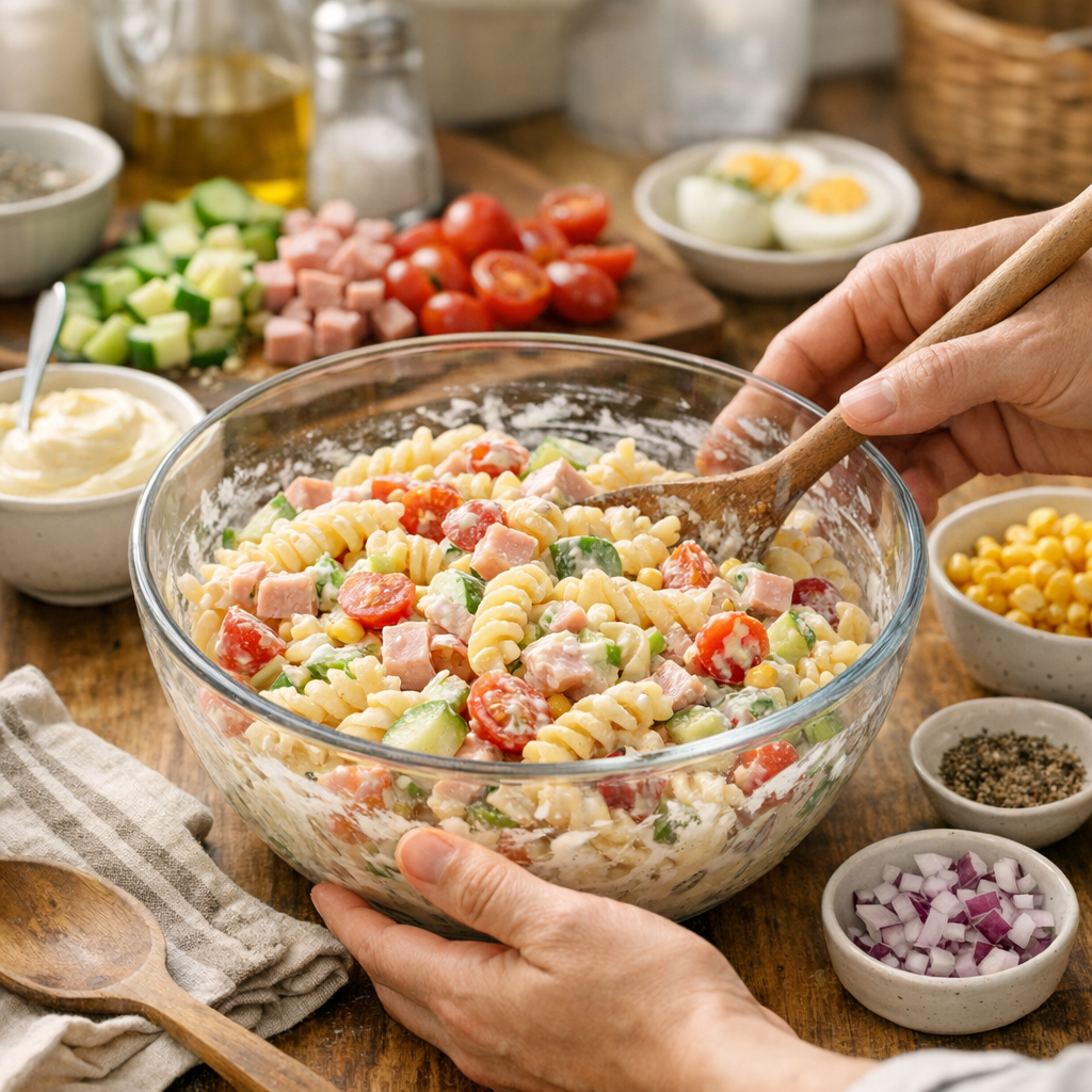 Recette de salade de pâtes à la mayonnaise : la bonne méthode, pas juste le mélange