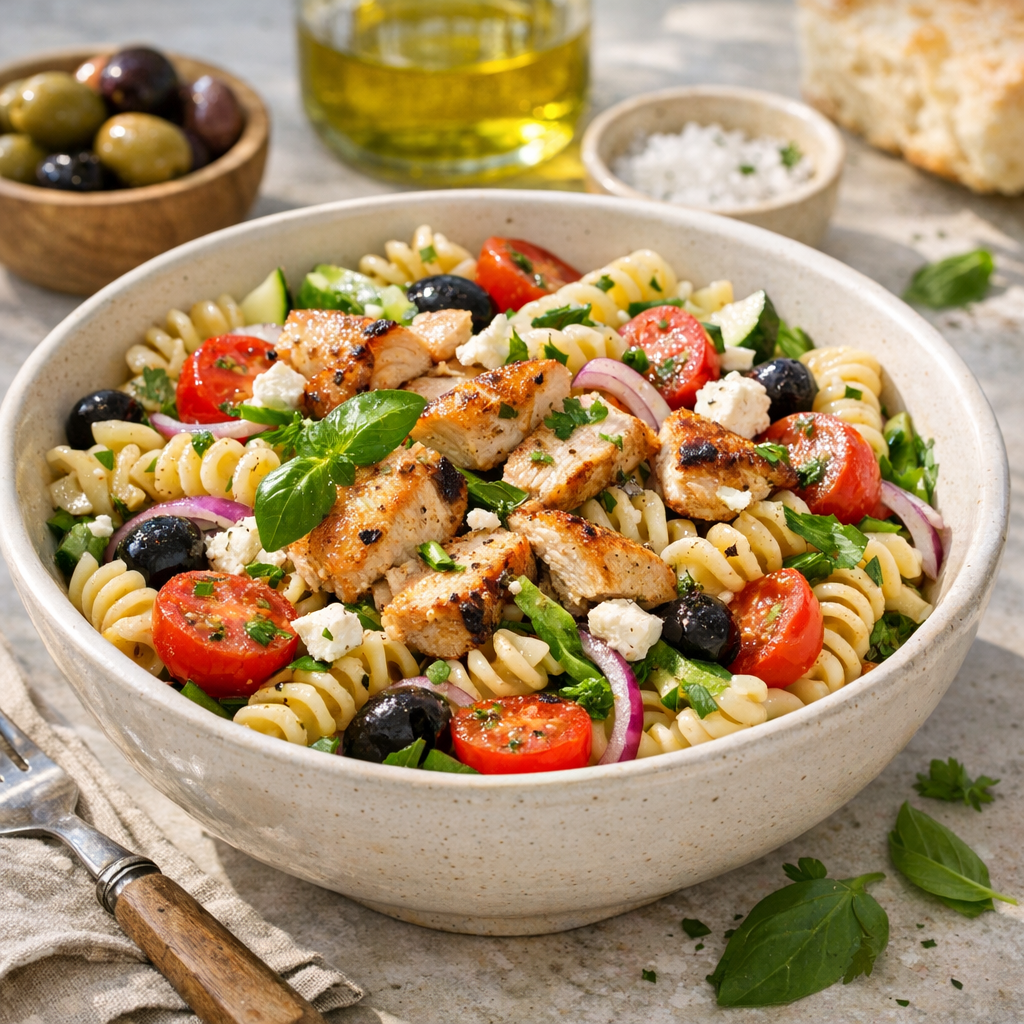 Salade de pâtes au poulet : simple, sûre et savoureuse
