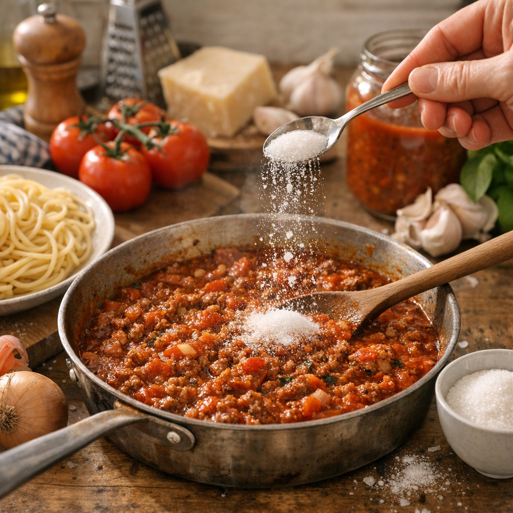 Pourquoi mettre du sucre dans la bolognaise ? Trois cas où cela aide, et ceux où c’est une fausse bonne idée