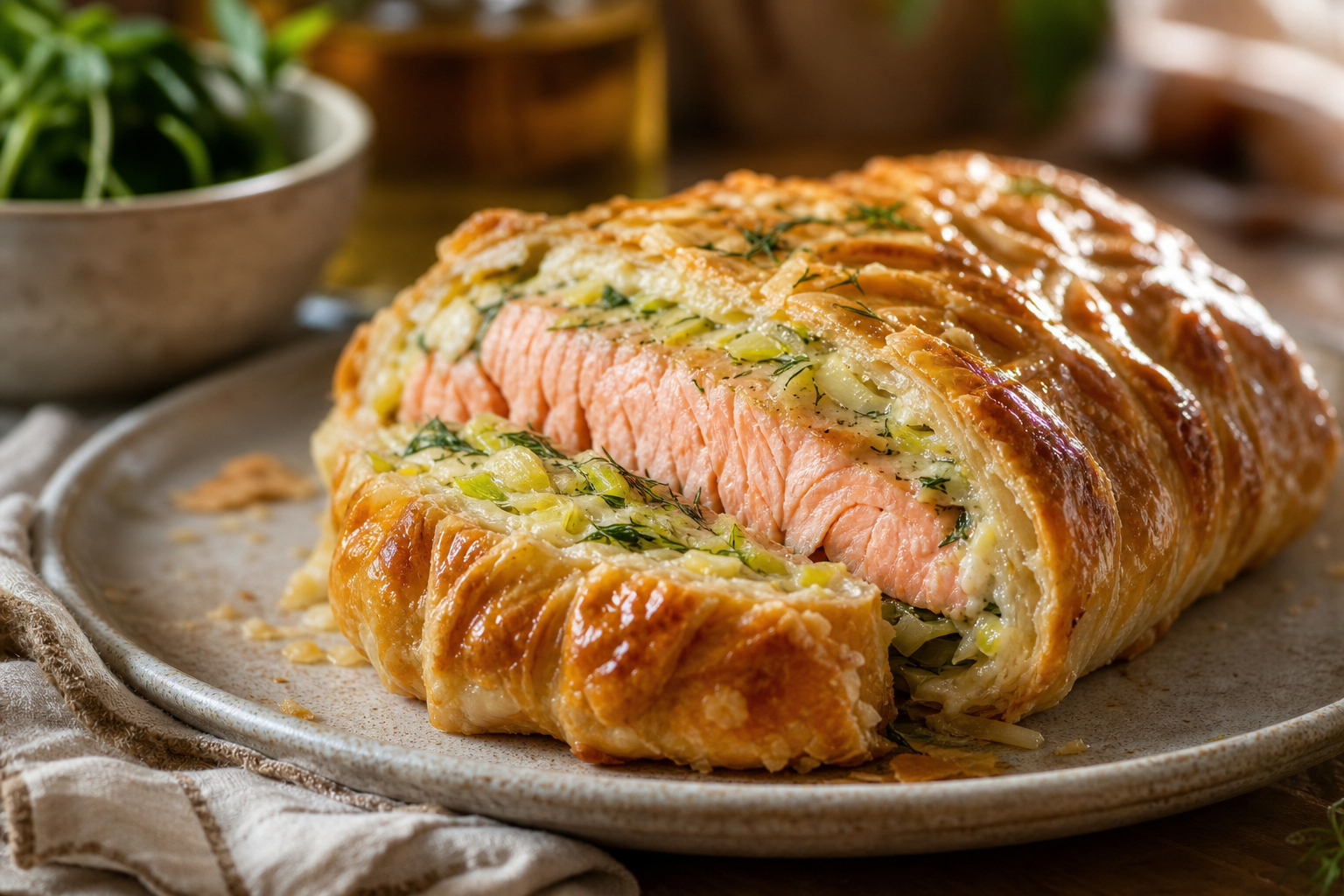 Feuilleté de saumon aux poireaux : cuisson parfaite