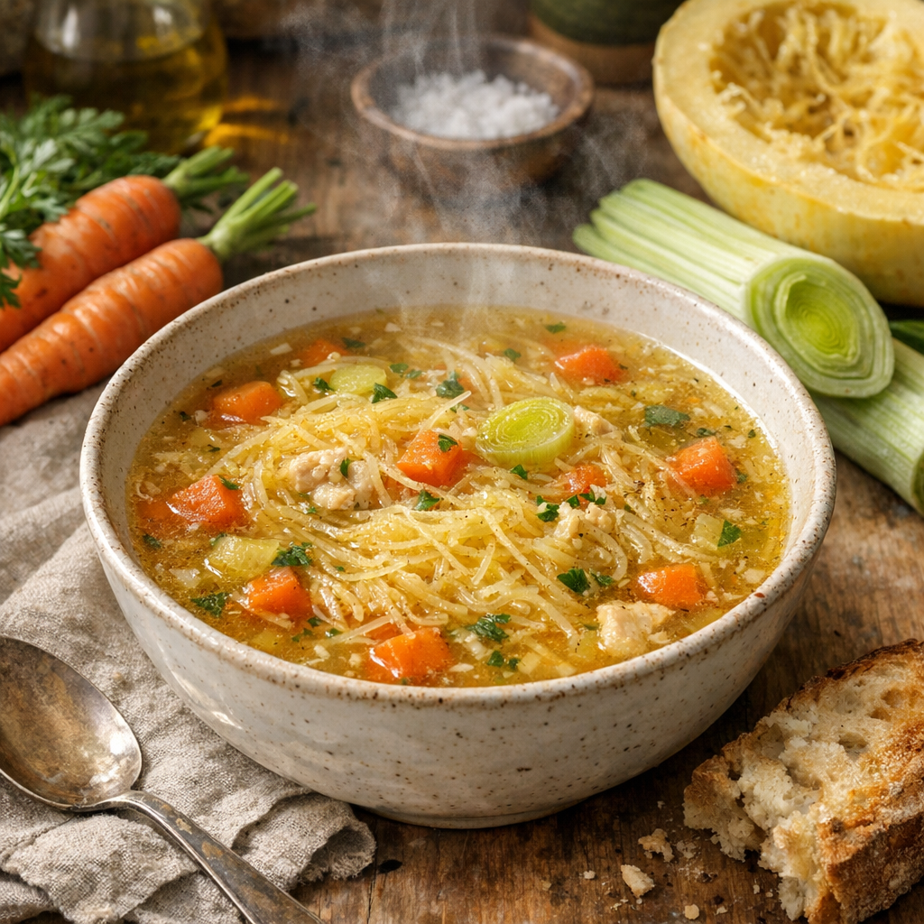 Soupe courge spaghetti : Recette fiable et deux textures