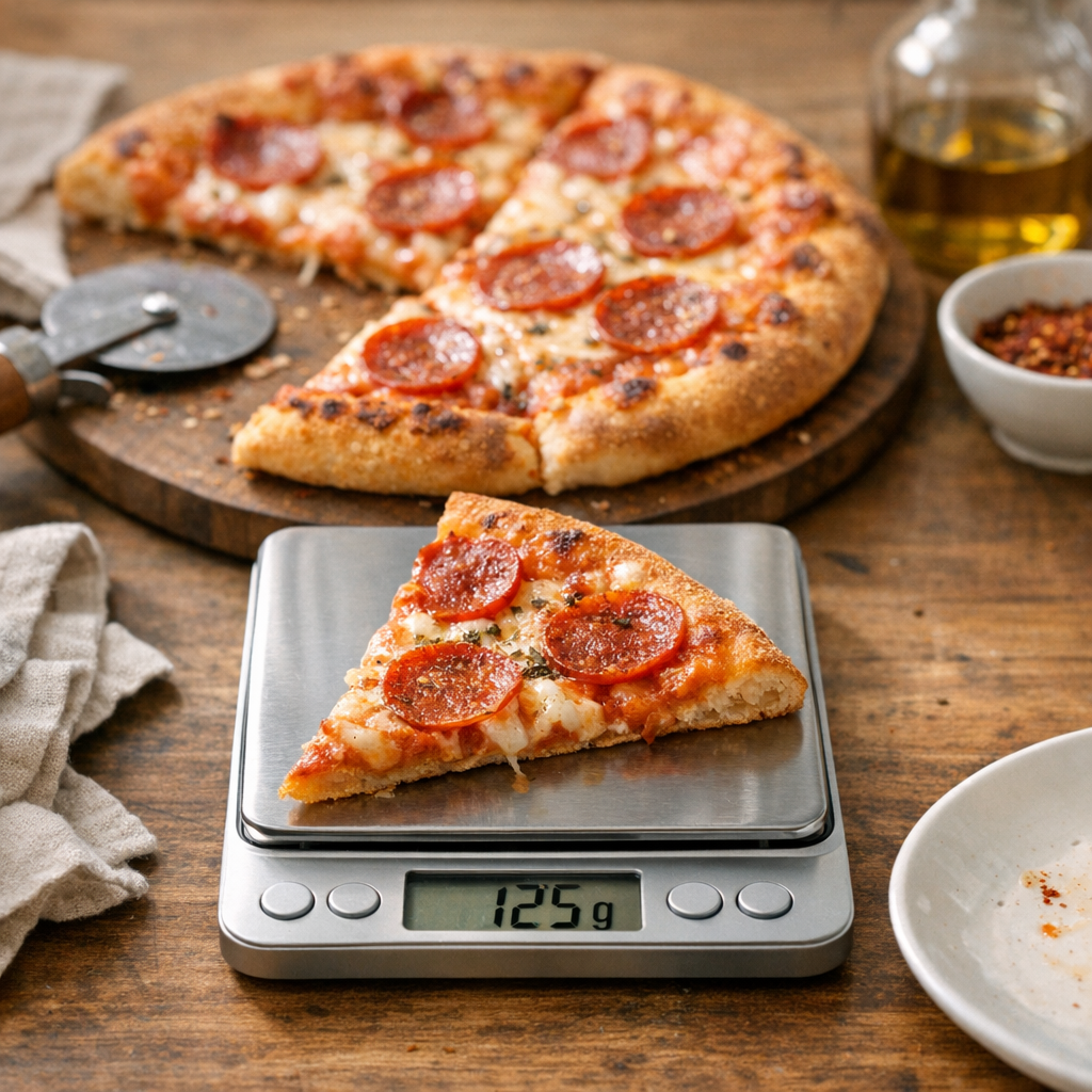 Combien pèse et représente une part selon la pizza entière ?